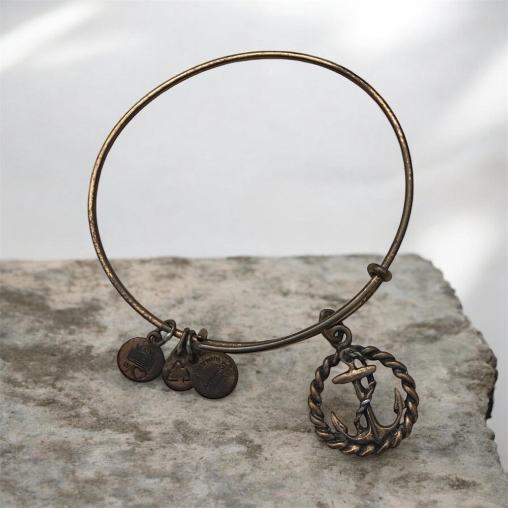Brass Anchor Charm Bangle Bracelet